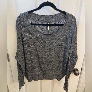 Free People Black and White Scoop Neck Cropped Sweater